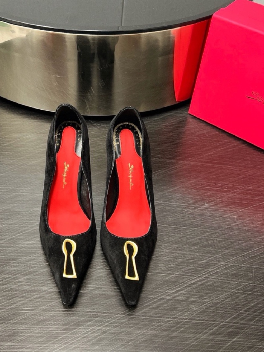 Schiaparelli Black Suede Keyhole Pumps - Picture 8 of 13